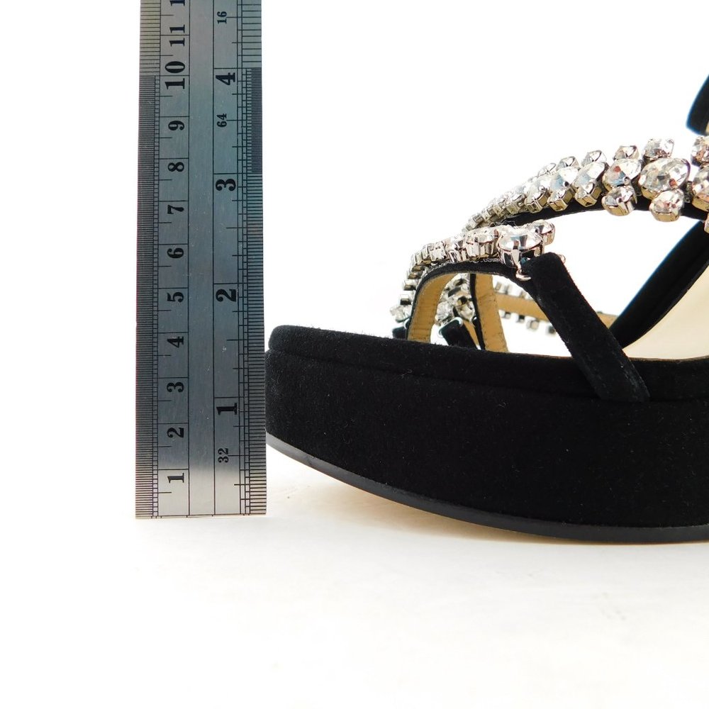 New JIMMY CHOO BING Black Suede Leather Crystal Strap Wedge Heel Sandals 37.5 - Picture 10 of 10